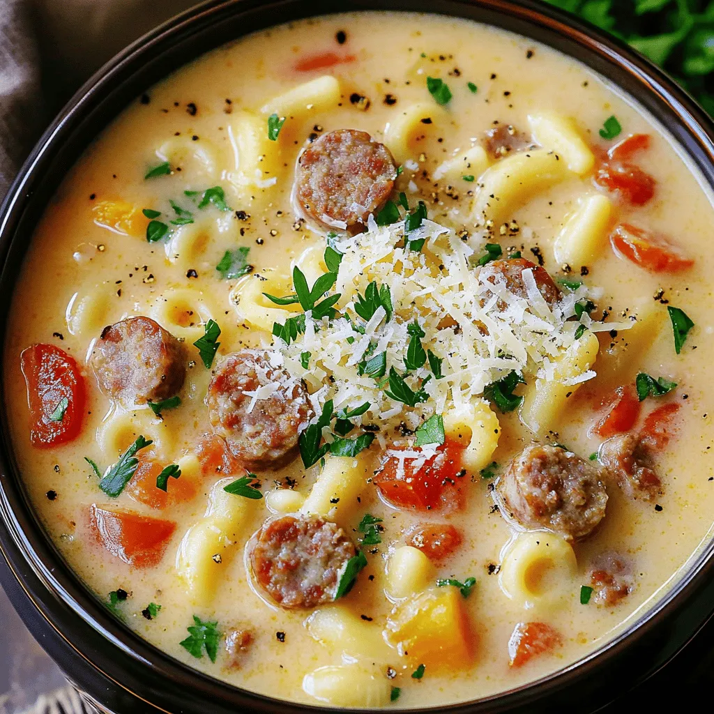 - 1 lb Italian sausage (sweet or spicy, casings removed) - 1 medium onion, chopped - 2 cloves garlic, minced - 3 medium carrots, diced - 2 celery stalks, diced - 1 can (14.5 oz) diced tomatoes, with juice - 4 cups chicken broth - 1 cup heavy cream - 1 cup ditalini pasta - 1 cup freshly grated Parmesan cheese - 1 teaspoon Italian seasoning - Salt and pepper to taste - 2 tablespoons olive oil - Fresh parsley, chopped (for garnish)
