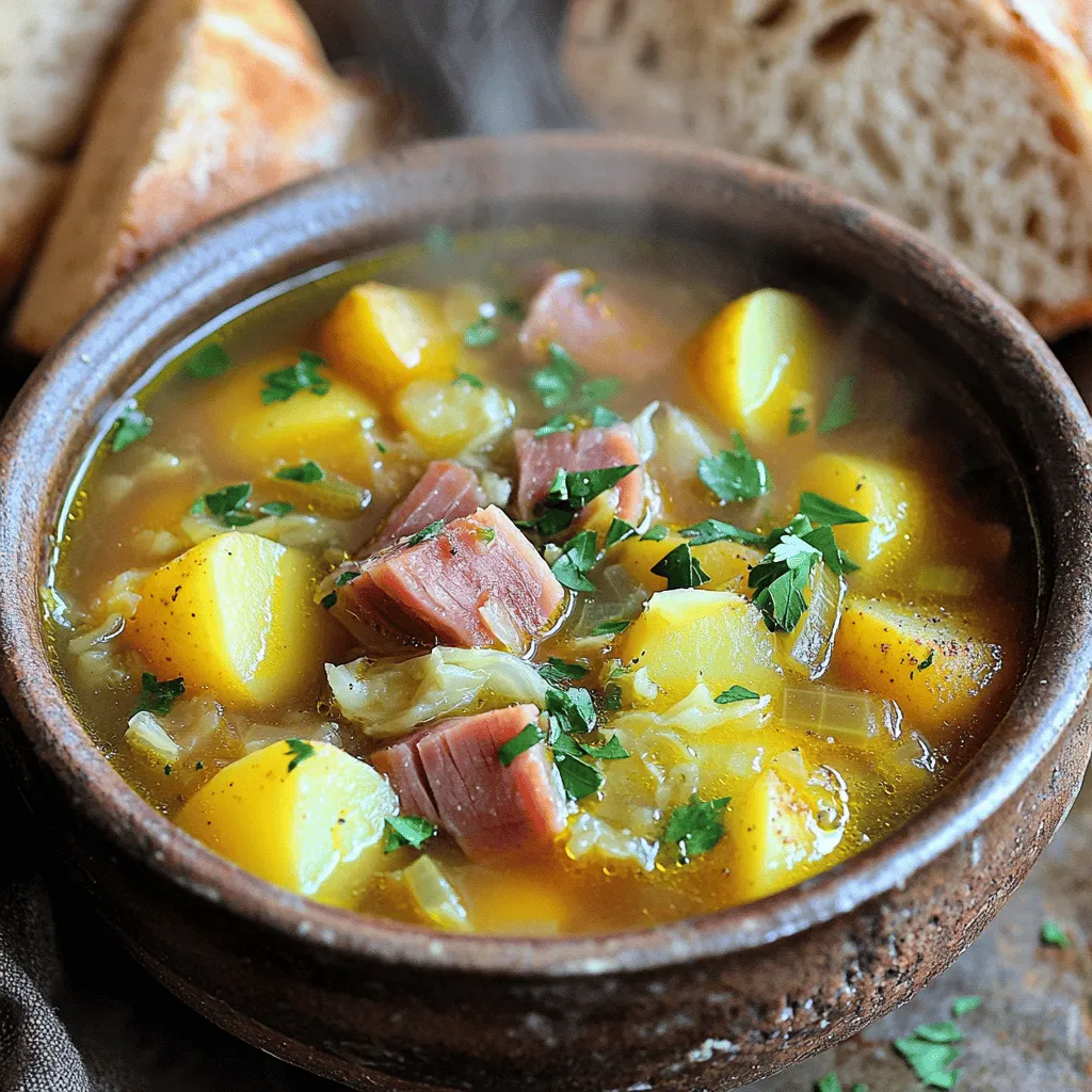 Hearty Ham Bone Soup with Potatoes and Cabbage Delight