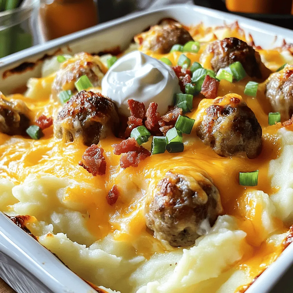 Loaded Mashed Potato Meatball Casserole Delight