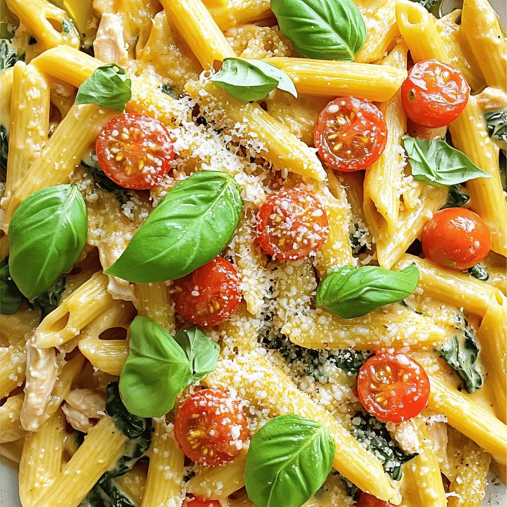 To make Instant Pot Tuscan Chicken Pasta, you need a few key items. Start with 1 pound of cubed chicken breast for a hearty base. You will also need 12 ounces of penne pasta, which holds sauce well. For a creamy texture, grab a half cup of softened cream cheese and a cup of grated Parmesan cheese. Add a cup of fresh spinach and a cup of halved cherry tomatoes for bright flavors. Lastly, you should have garlic, chicken broth, olive oil, Italian seasoning, salt, and pepper on hand. Each ingredient plays a vital role in creating a delicious meal.