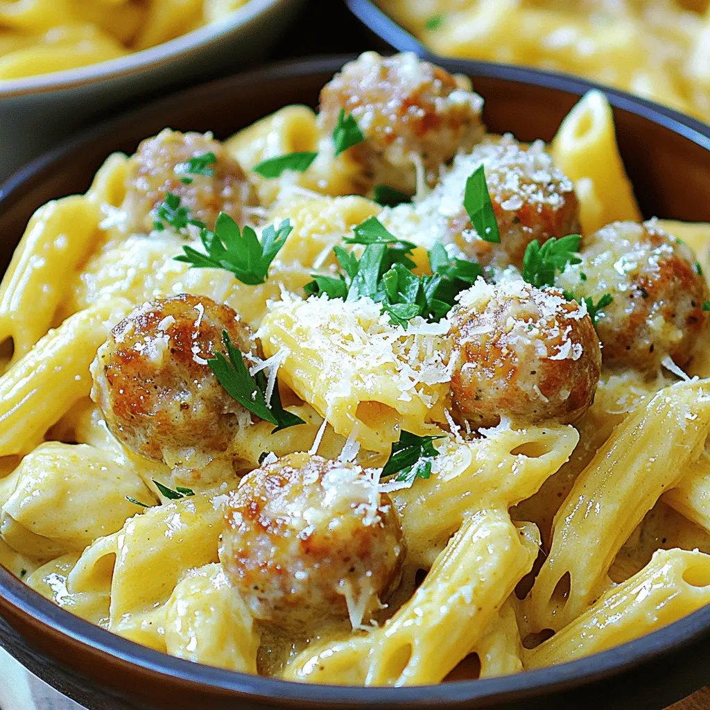 Garlic Butter Sausage Bites with Creamy Pasta Delight