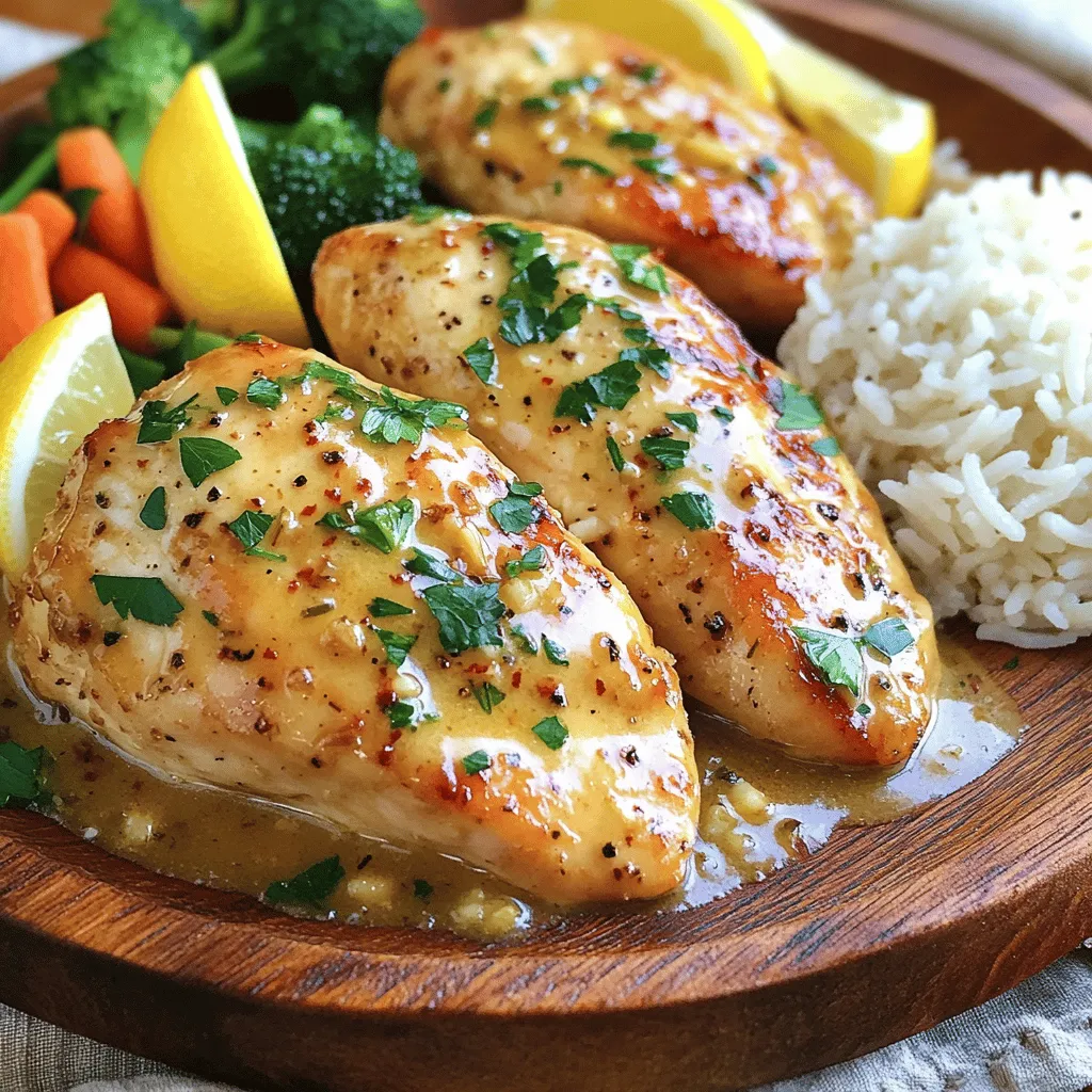 - 4 boneless, skinless chicken breasts - 1/2 cup unsalted butter (1 stick) - 8 cloves garlic, minced