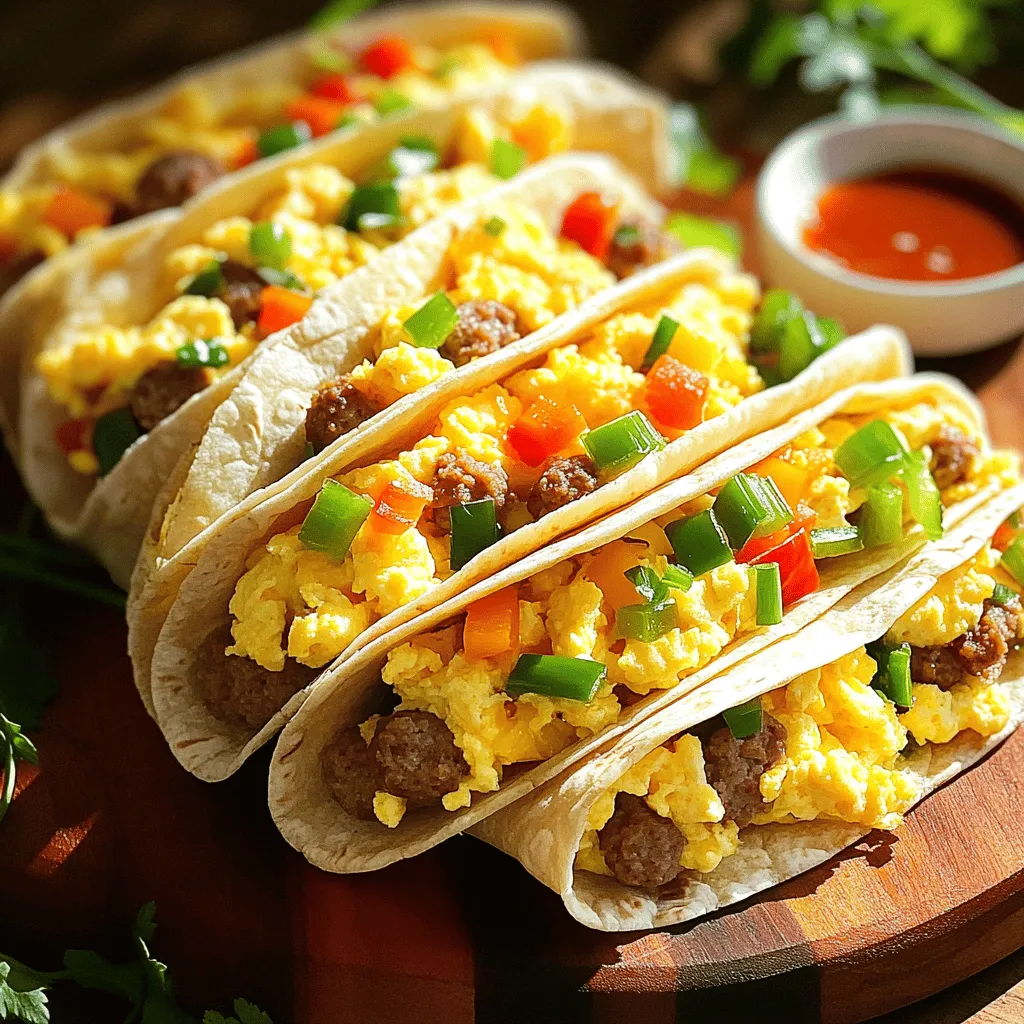 - 4 large breakfast sausages - 4 large eggs - 1 cup shredded cheddar cheese - 4 large soft tortillas