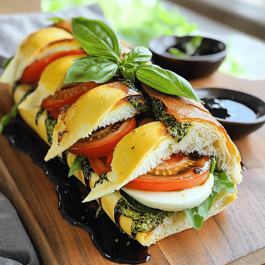 To make a great Caprese sandwich, you need these key items: - 1 ciabatta roll or baguette - 1 large ripe heirloom tomato, sliced - 4 ounces fresh mozzarella cheese, sliced - A handful of fresh basil leaves - 2 tablespoons balsamic glaze - 1 tablespoon pesto sauce - Extra virgin olive oil, for drizzling - Salt and pepper to taste