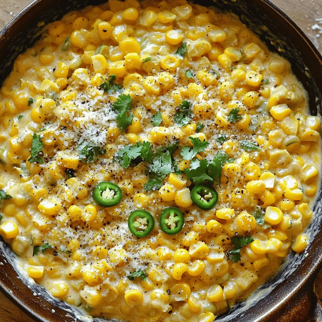 - 4 cups fresh or frozen corn kernels - 1 cup heavy cream or coconut milk for a dairy-free option - 2 tablespoons unsalted butter or olive oil - 1 small onion, finely chopped - 2 cloves garlic, minced - 1 jalapeño, finely diced (seeds removed for less heat) - 1 teaspoon smoked paprika - 1 teaspoon sugar - Salt and pepper to taste - 1/4 cup fresh cilantro, chopped (for garnish) - 1/4 cup grated Parmesan cheese (optional for a cheesy flavor)